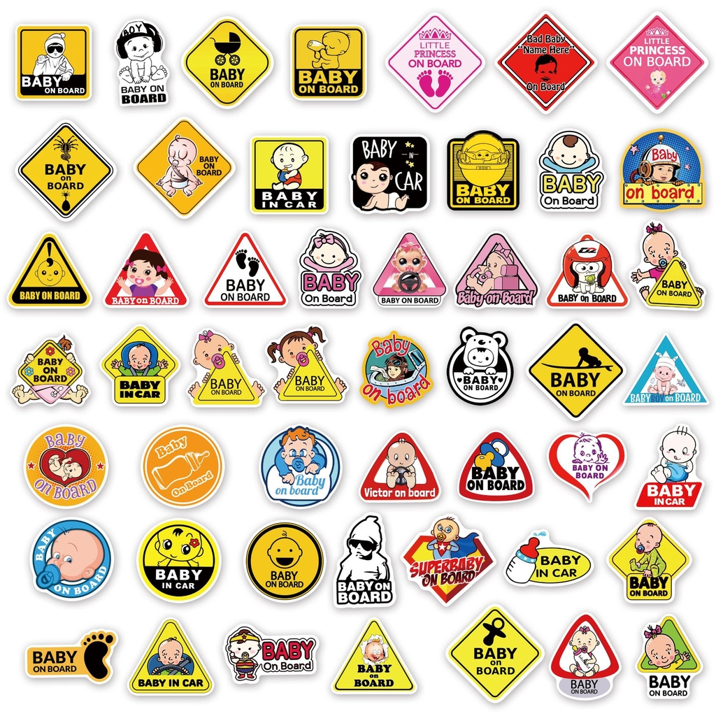 50 tấm dán Sticker Baby cảnh báo không thấm nước dán laptop, điện thoại, nón bảo hiểm, xe, điện thoại, vali...
