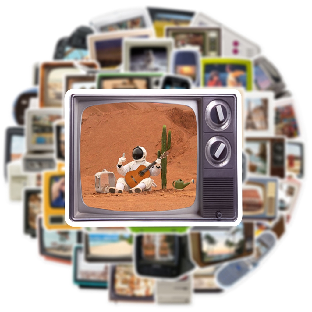 50 tấm dán Sticker Nghệ Thuật Retro Tivi Máy Tính không thấm nước dán laptop, điện thoại, nón bảo hiểm, xe, điện thoại