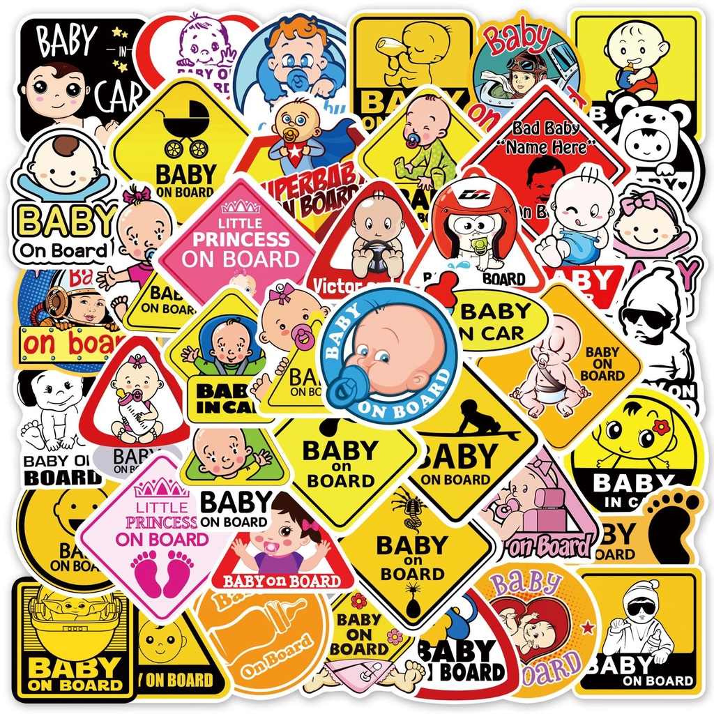 50 tấm dán Sticker Baby cảnh báo không thấm nước dán laptop, điện thoại, nón bảo hiểm, xe, điện thoại, vali...