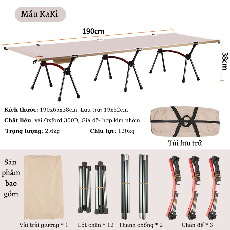 Giường gấp siêu gọn nhẹ, siêu bền hợp kim nhôm, giường gấp gọn có túi đựng, giường cắm trại văn phòng