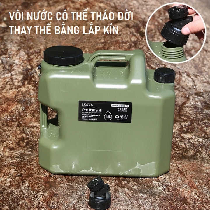 Bình đựng nước cắm trại 10L/18L/25L di động ngoài trời với nắp dự phòng nhỏ + ống nối dài + bàn chải