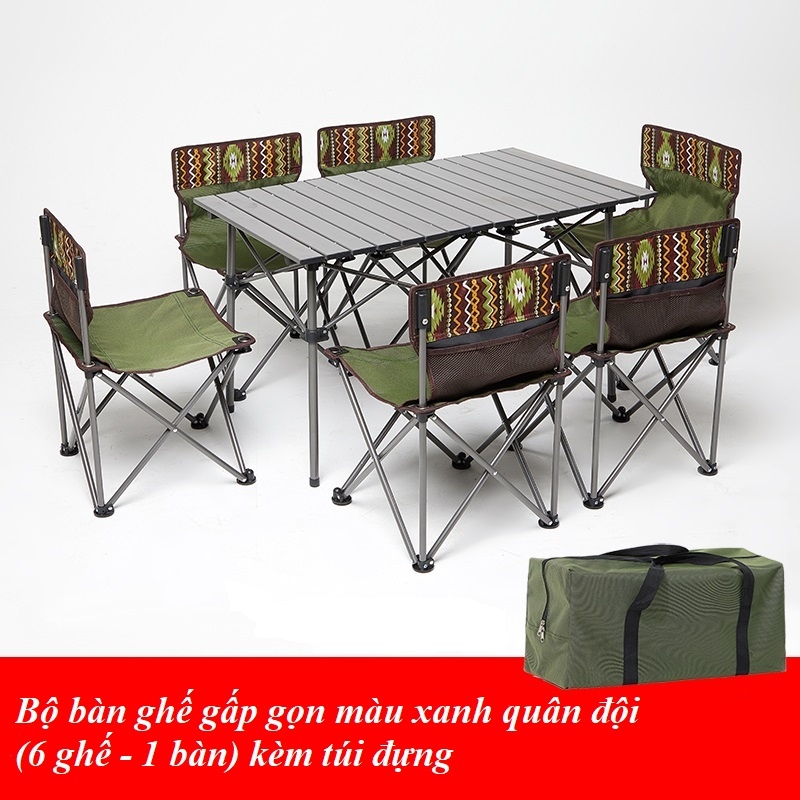 Bộ bàn ghế xếp di động gấp gọn có túi đựng cắm trại dã ngoại 6 ghế 1 bàn