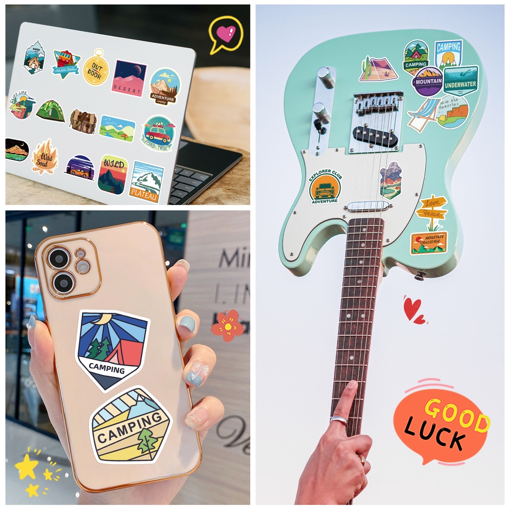 50 tấm dán Sticker Camping cắm trại ngoài trời phong cảnh không thấm nước dán laptop, nón bảo hiểm, xe, điện thoại, vali