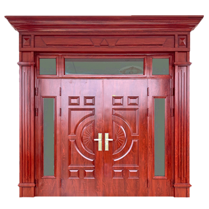 Cửa thép vân gỗ 4 cánh huỳnh hoa cúc Phào Luxury | Bảo Ngọc Doors