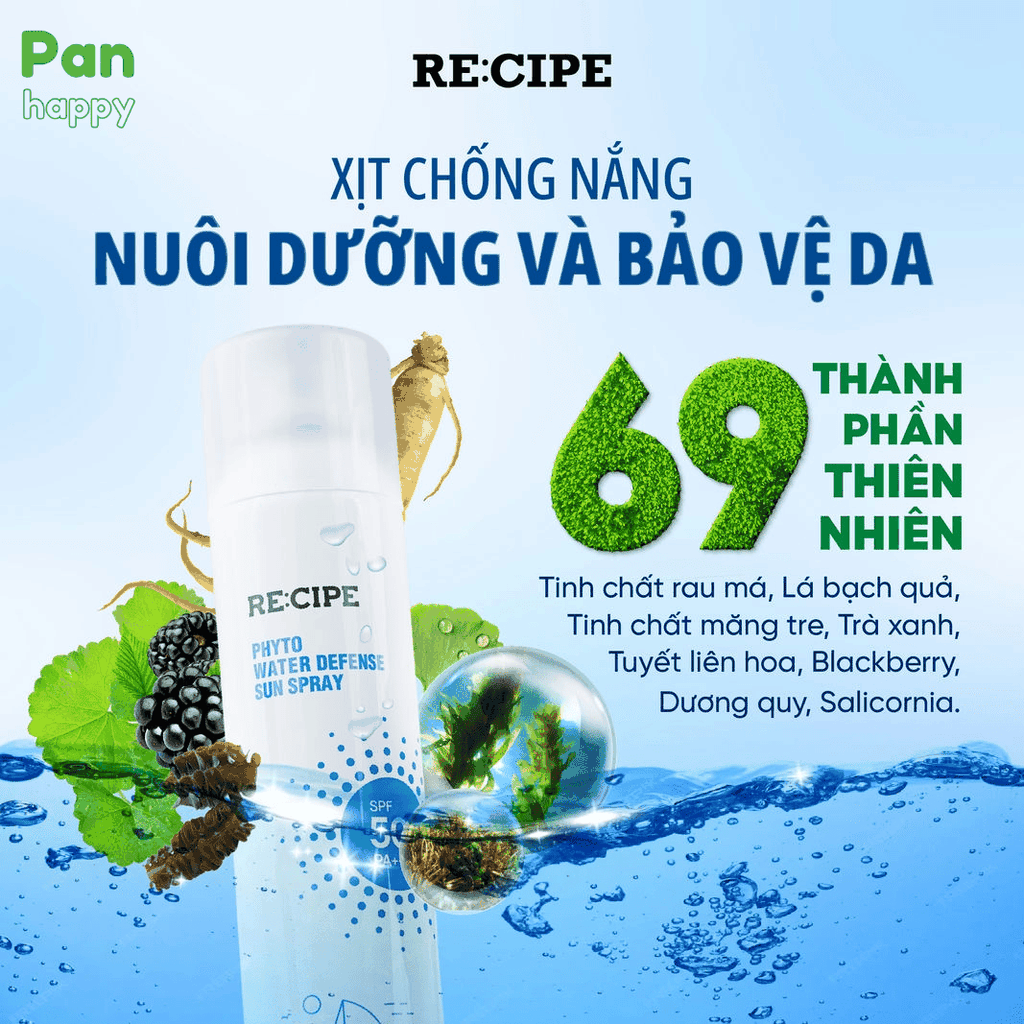 Xịt Chống Nắng RE:CIPE Chống Nước Không Trôi 180ml