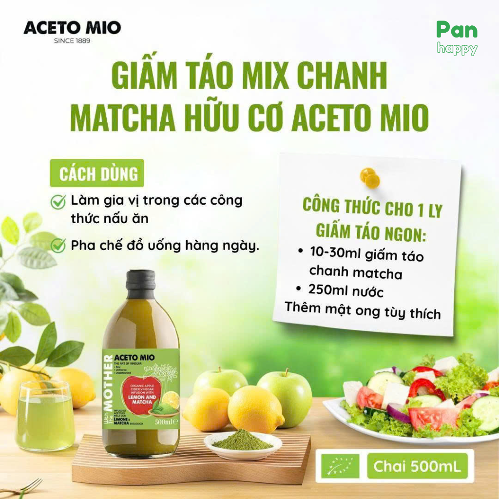 ACETO MIO Giấm táo chanh matcha 500ml