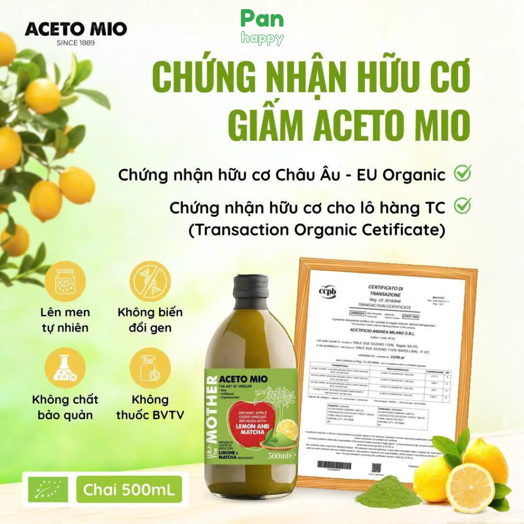 ACETO MIO Giấm táo chanh matcha 500ml