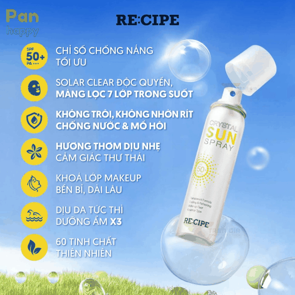 RE:CIPE Xịt chống nắng Crystal Sun Spray SPF50+ PA+++ 180ml