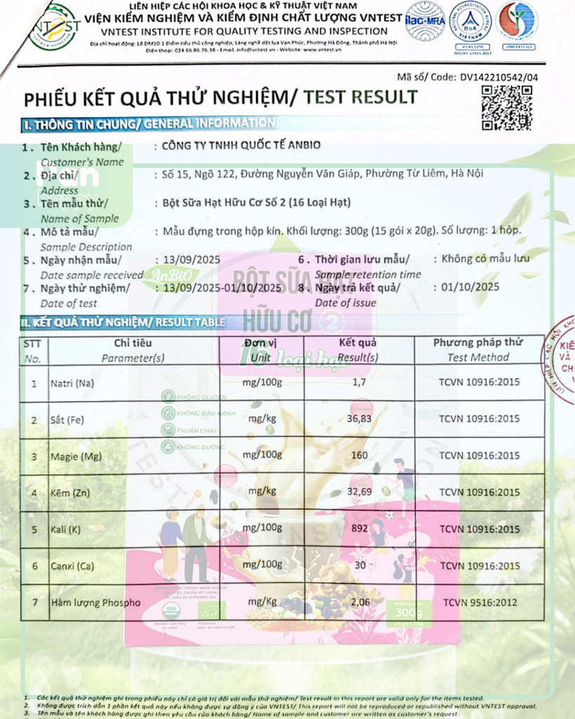 AnBio Bột Sữa Hạt hữu cơ số 2 (16 loại hạt)