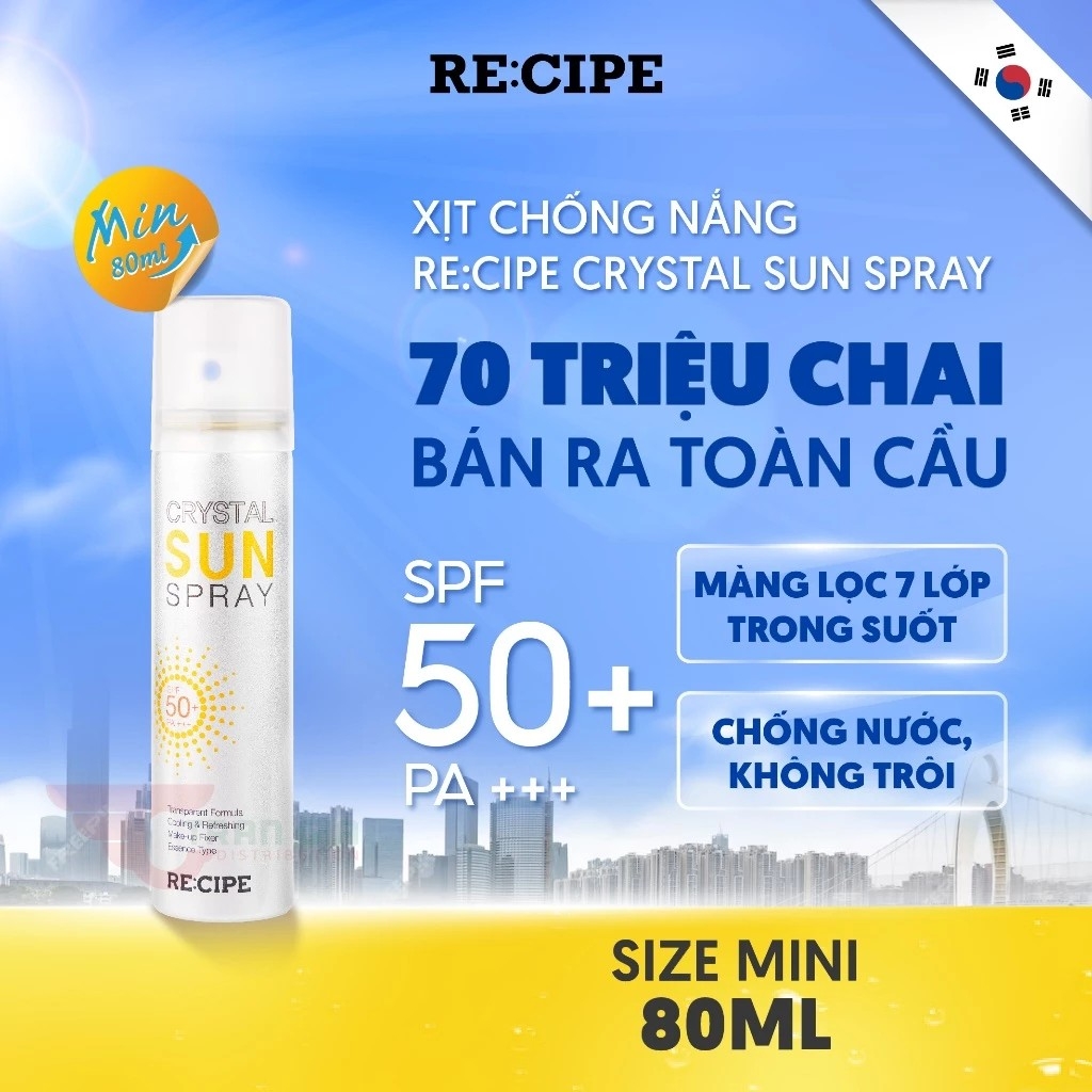 RE:CIPE Xịt chống nắng Crystal Sun Spray SPF50+ PA+++ 80ml