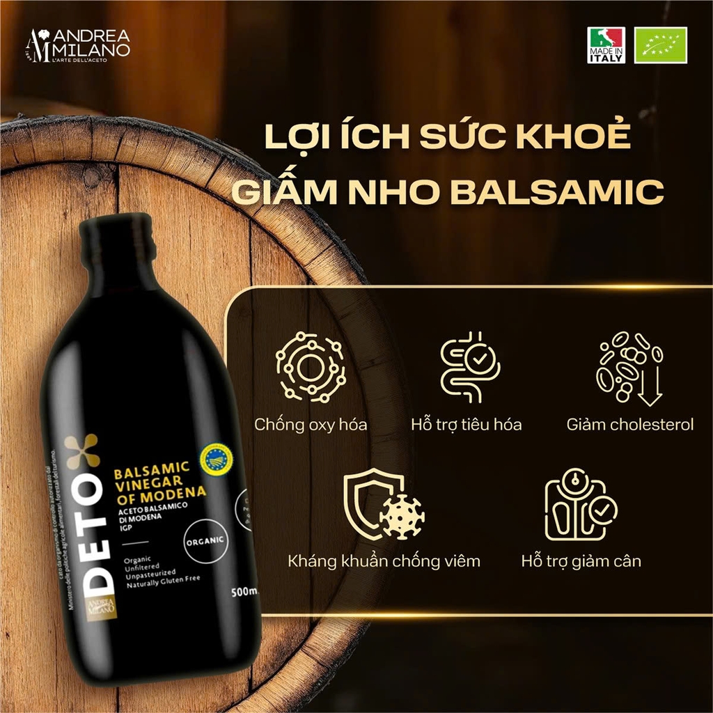 MILAN Giấm Nho Balsamic Detox Hữu cơ 500ml