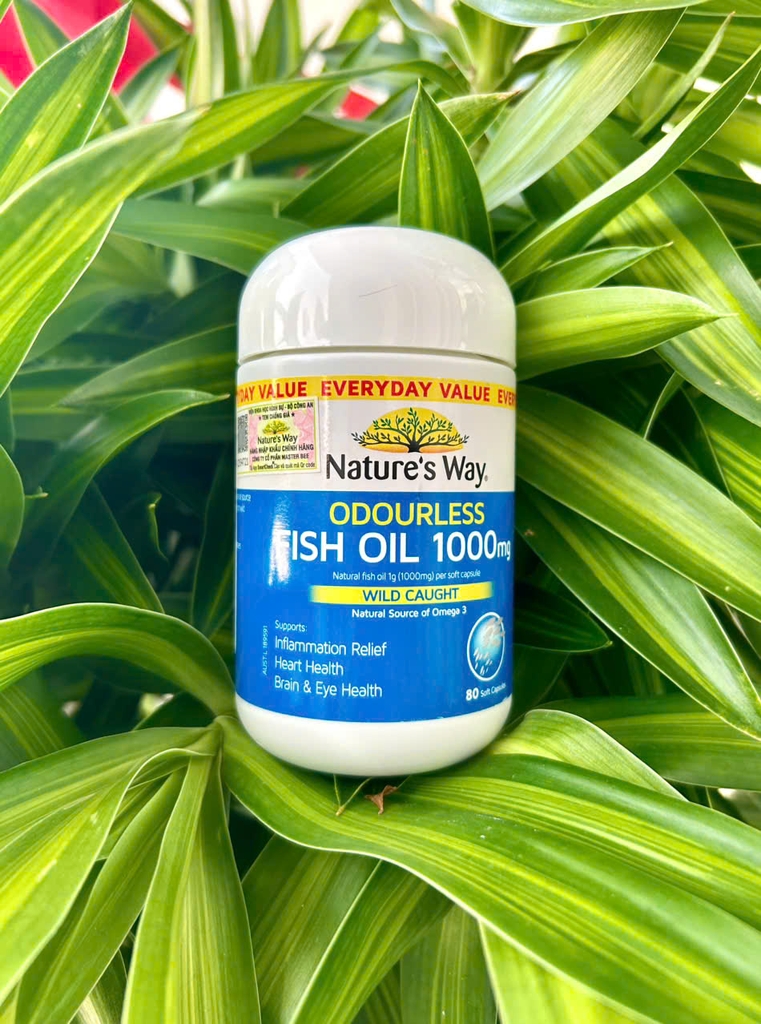 Nature'S Way Odourless Fish Oil 1000mg giúp bổ sung EPA, DHA hỗ trợ tốt cho mắt và não 80 viên
