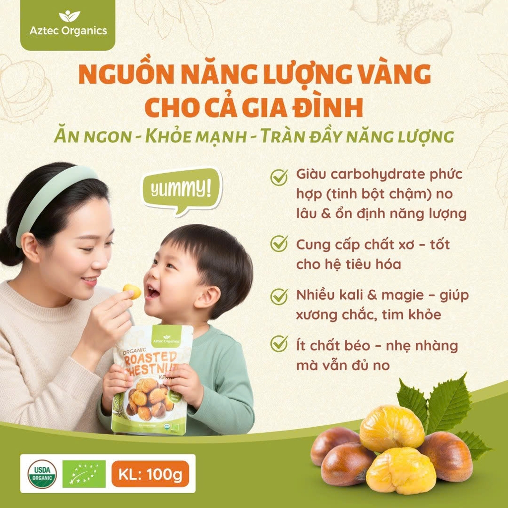 Aztec Organics Hạt Dẻ Hữu Cơ 100g