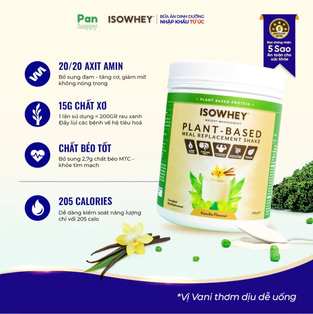 [05/26] ISOWHEY Thay Bữa Ăn Plant-Based Meal Replacement Shake Vanilla 550g