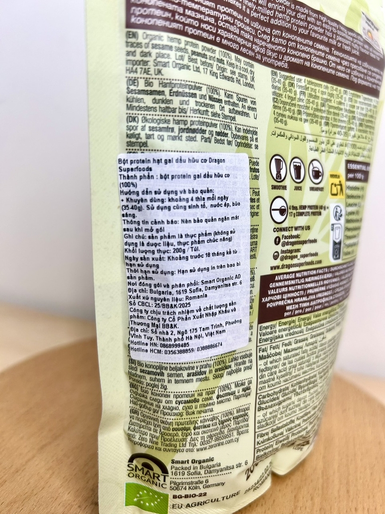 Dragon Superfoods Protein Hemp Gai dầu Hữu Cơ 200G