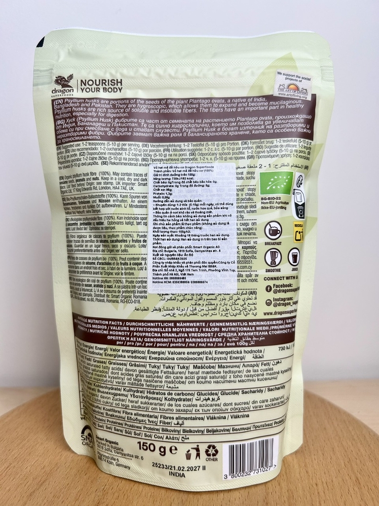 Dragon Superfoods Chất Xơ Vỏ Mã Đề 150g