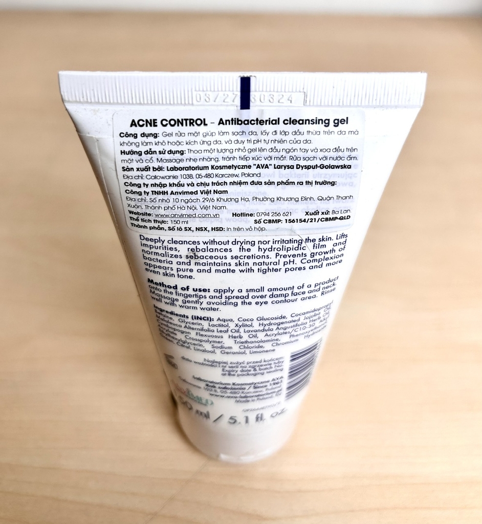 Sữa rửa mặt da dầu mụn, kháng khuẩn, giảm mụn 150ml AVA LABORATORIUM