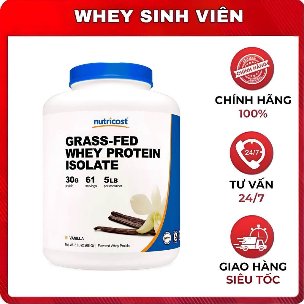 GrassFed Whey Protein Isolate Nutricost 5lbs wheysinhvien