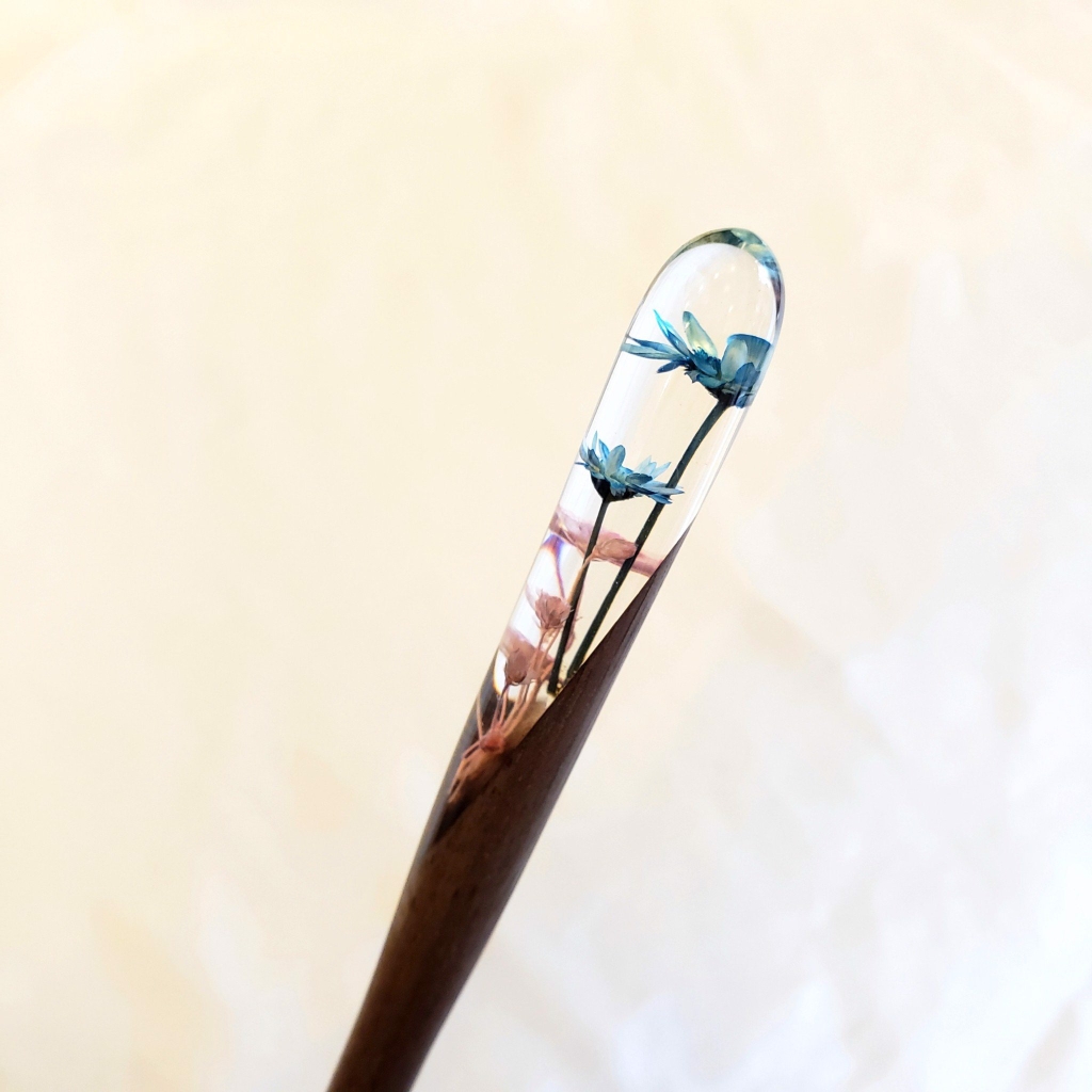 TRÂM CÀI TÓC GỖ-RESIN & SNOWY XANH 2 HOA