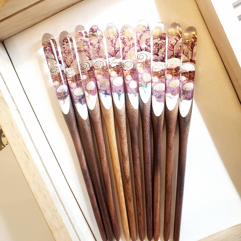 TRÂM CÀI TÓC GỖ-RESIN & ỐC BIỂN 2