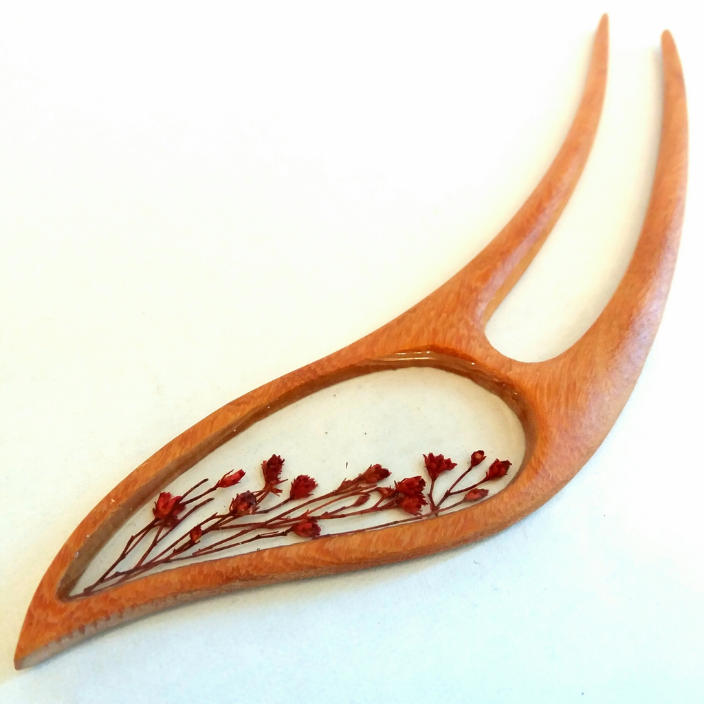 Trâm cài tóc gỗ- resin- hoa khô 10