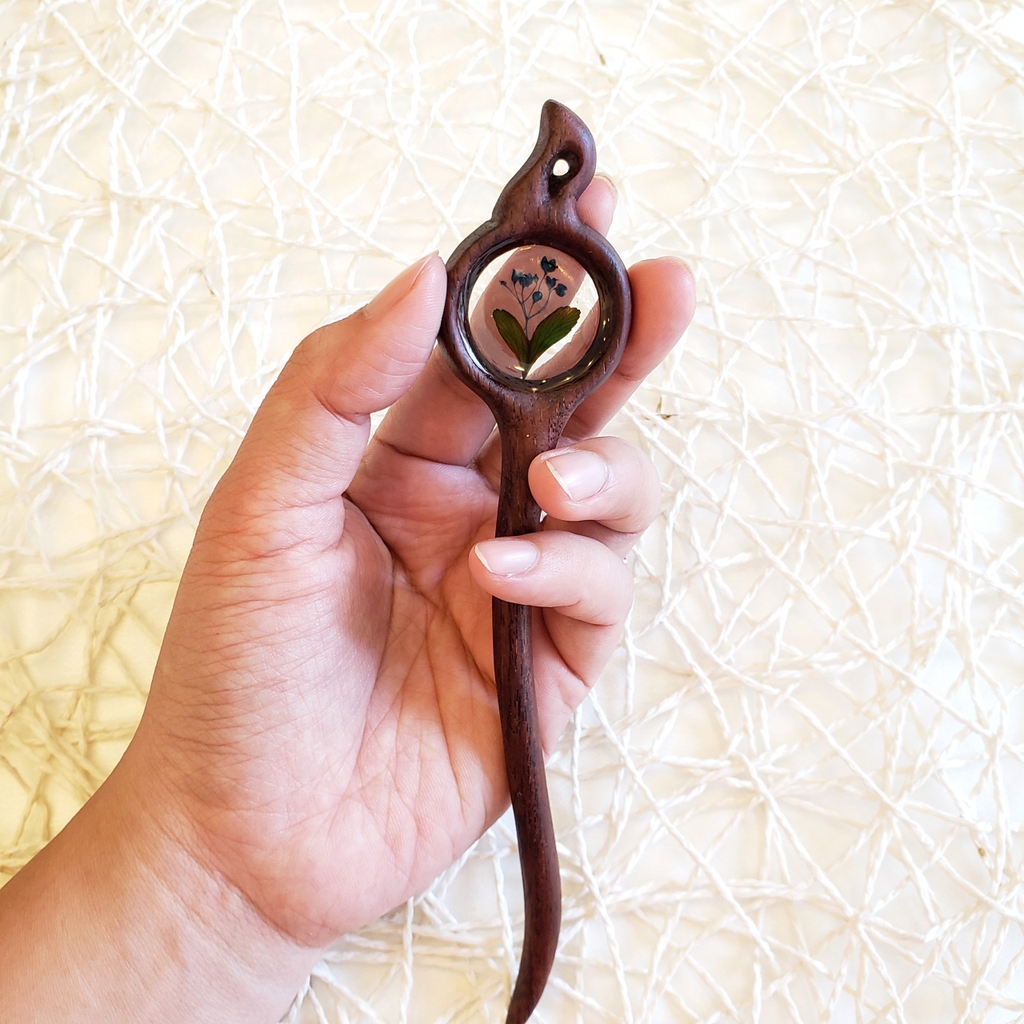 Trâm cài tóc gỗ- resin- hoa khô 21