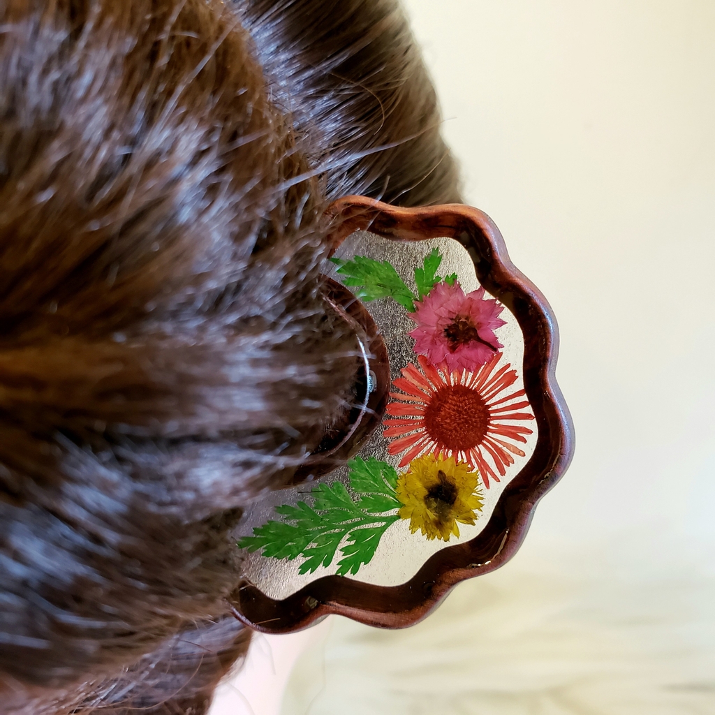 Trâm cài tóc gỗ- resin- cánh quạt- cúcđỏ mixhoa nhiềucánh-103