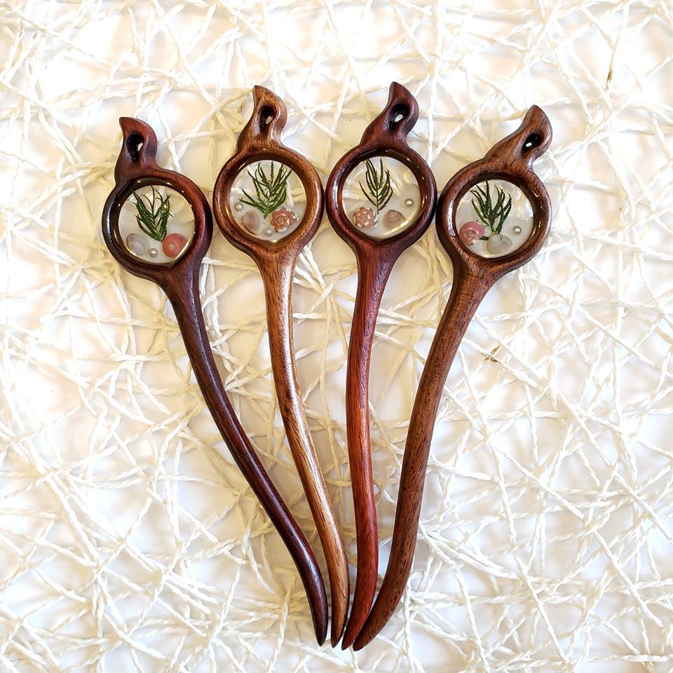 Trâm cài tóc gỗ- rein- hoa khô 40