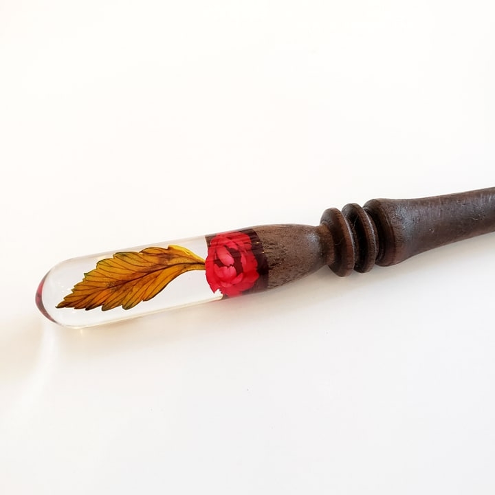 Trâm cài tóc gỗ- resin- hoa khô 35