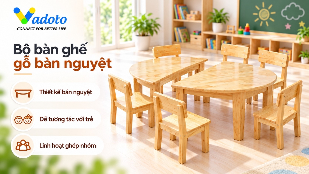 Bộ bàn ghế gỗ bán nguyệt