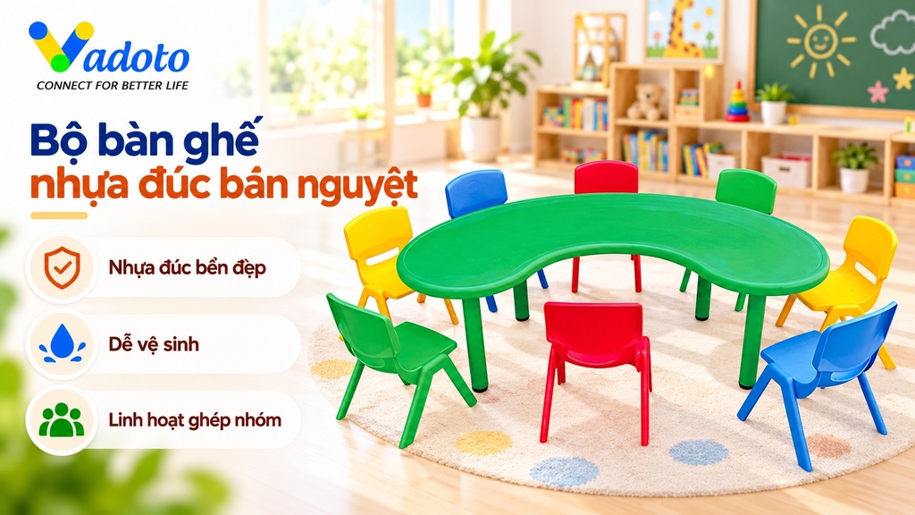 Bộ bàn ghế nhựa đúc bán nguyệt