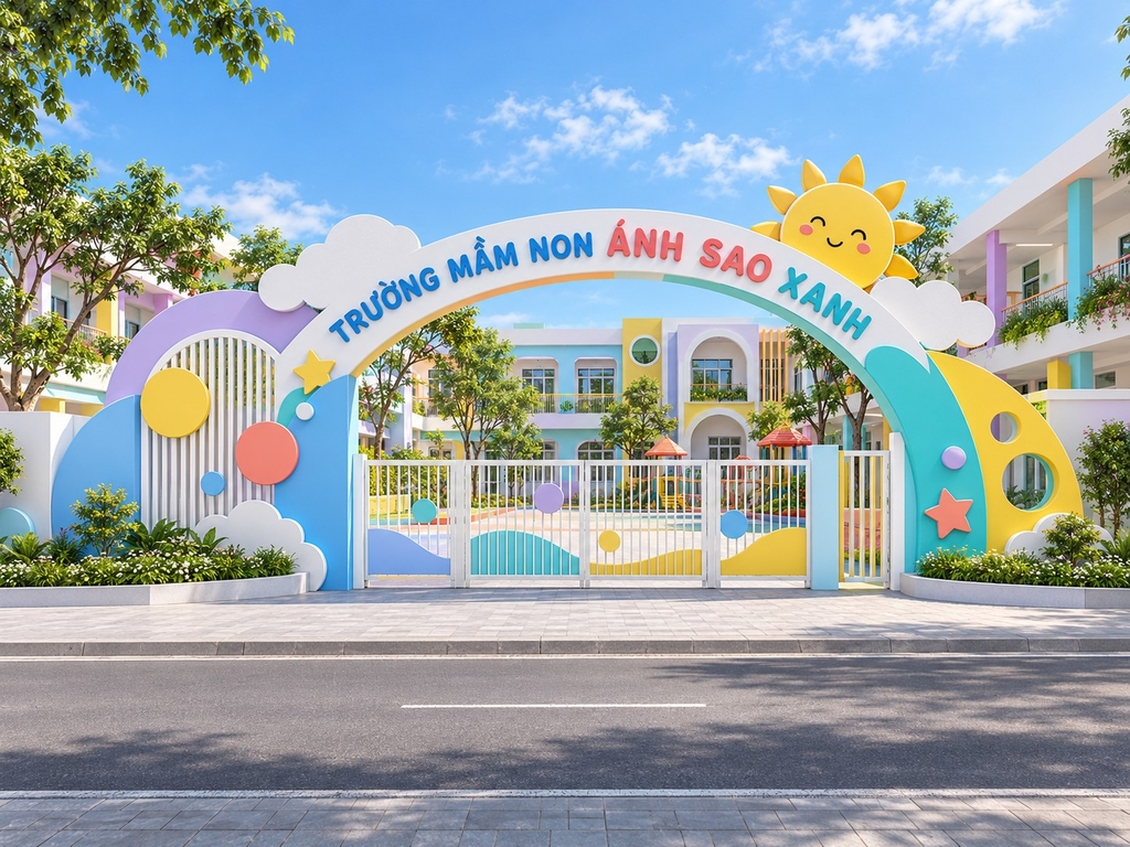 Mẫu cổng trường mầm non hình mái vòm