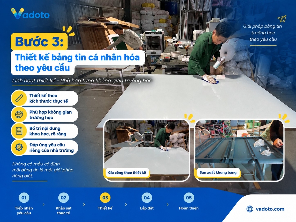 Tiến hành thiết kế bảng tin theo yêu cầu tại xưởng