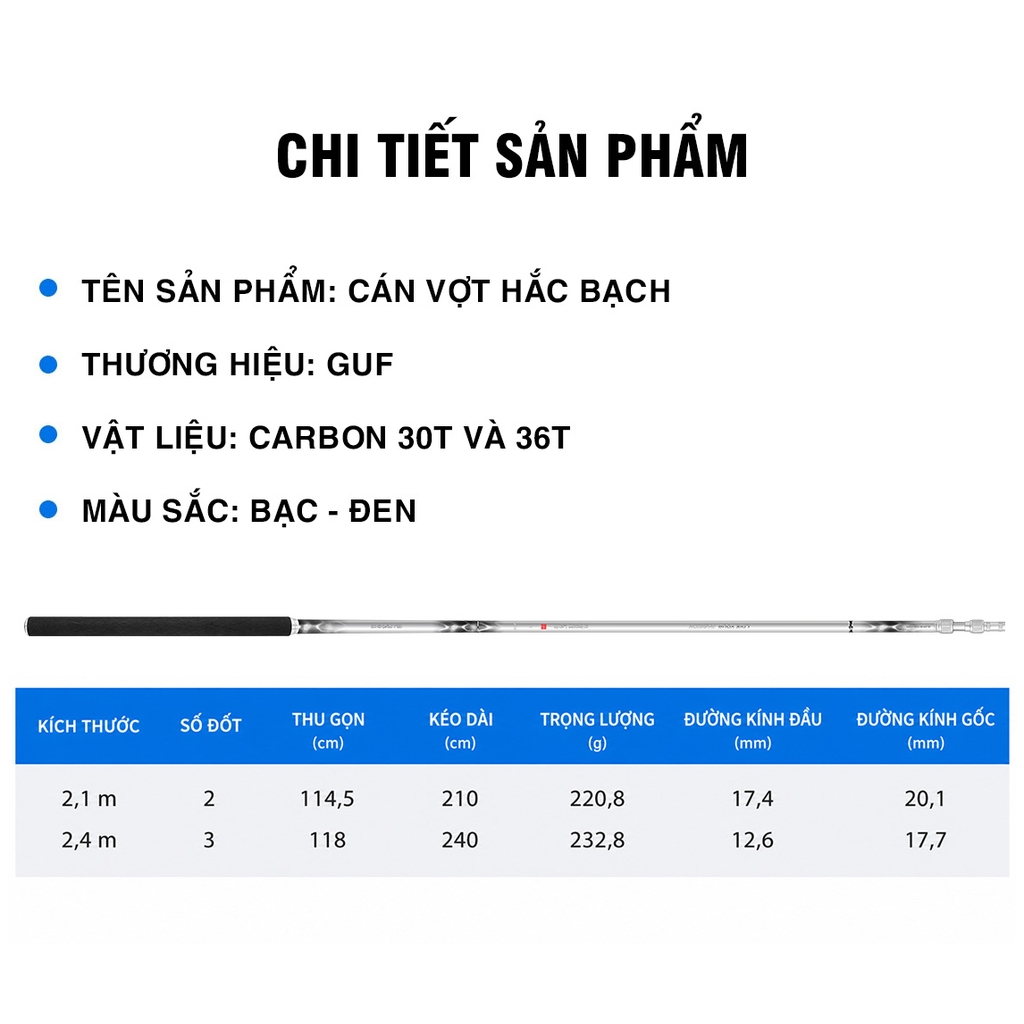 Cán Vợt - Mặt Vợt GUF Shadow Light - Hắc Bạch Thế Hệ 2