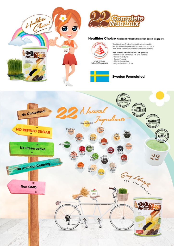 Bột ngũ cốc dinh dưỡng 22 Complete Nutrimix - Wheat Grass (Mầm lúa mì) 750g - Hộp thiếc