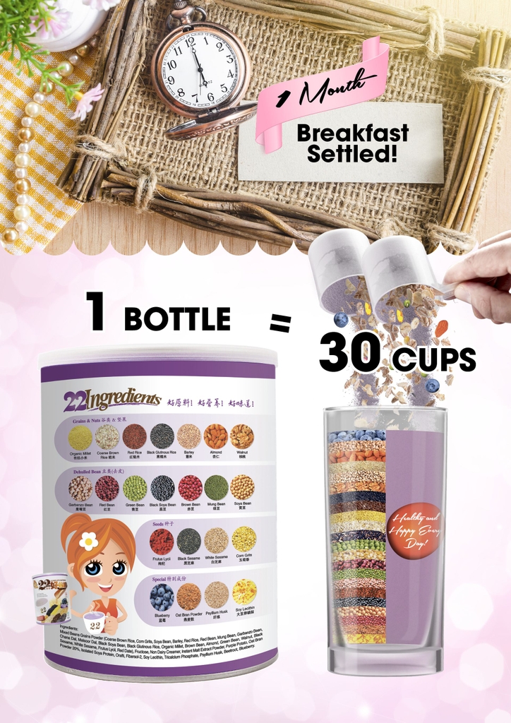 Bột ngũ cốc dinh dưỡng 22 Complete Nutrimix - Blueberry (Việt quất) 750g - Hộp thiếc