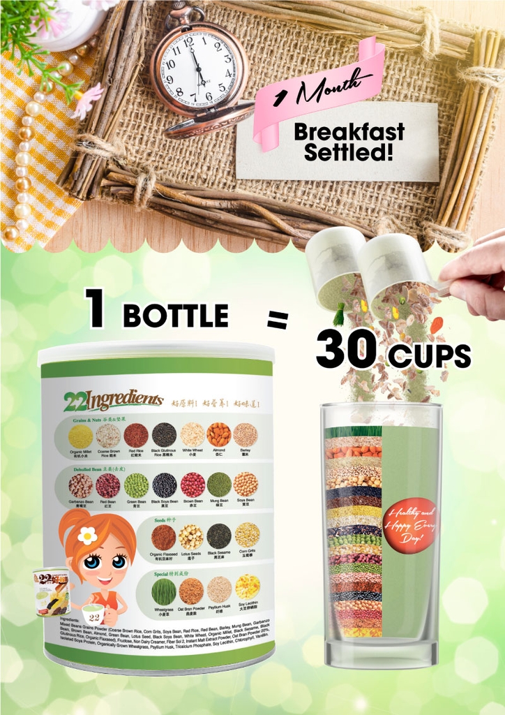 Bột ngũ cốc dinh dưỡng 22 Complete Nutrimix - Wheat Grass (Mầm lúa mì) 750g - Hộp thiếc