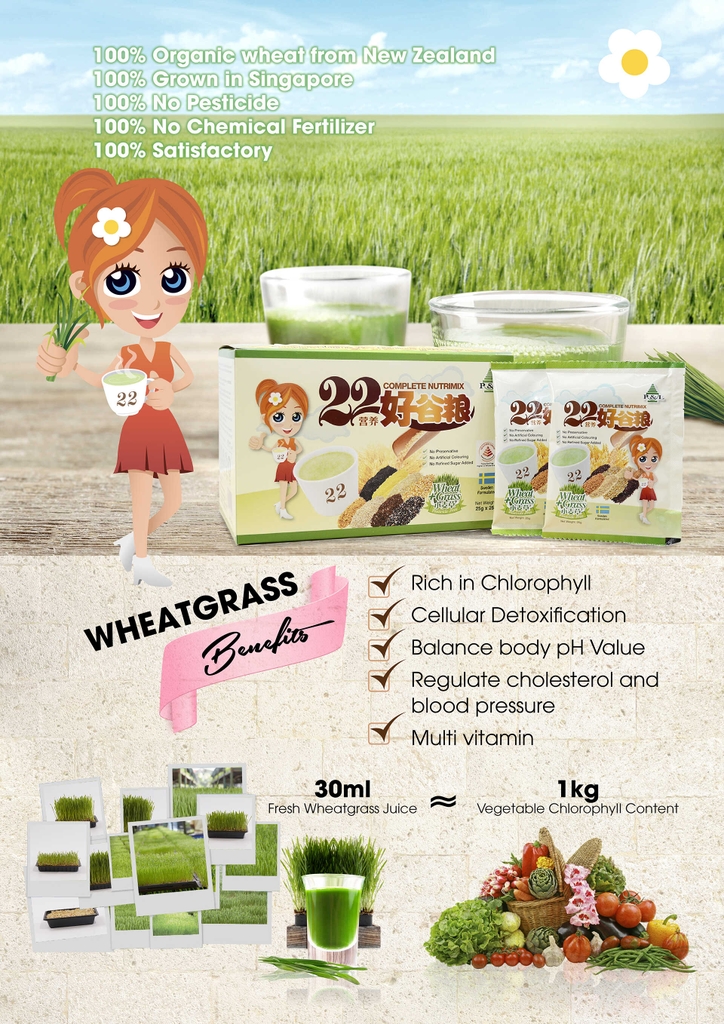 Bột ngũ cốc dinh dưỡng 22 Complete Nutrimix  - Wheat Grass (Mầm lúa mì) 625g - Hộp giấy