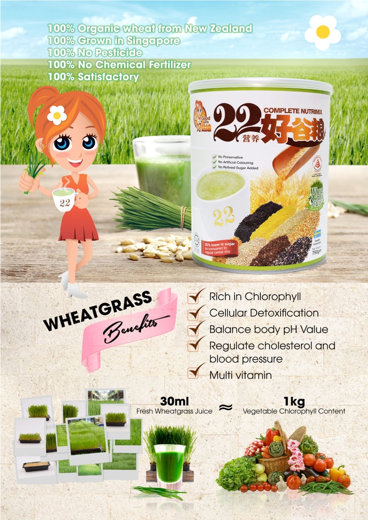 Bột ngũ cốc dinh dưỡng 22 Complete Nutrimix - Wheat Grass (Mầm lúa mì) 750g - Hộp thiếc