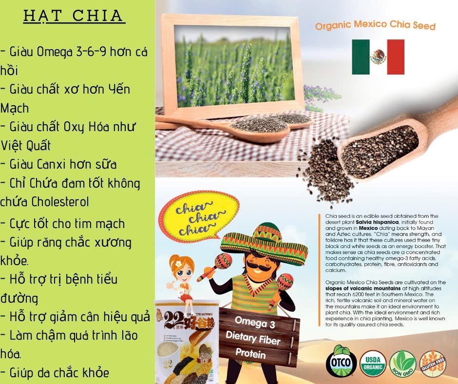 Bột ngũ cốc dinh dưỡng 22 Complete Nutrimix - Chia Seed (Hạt Chia) 625g - Hộp giấy