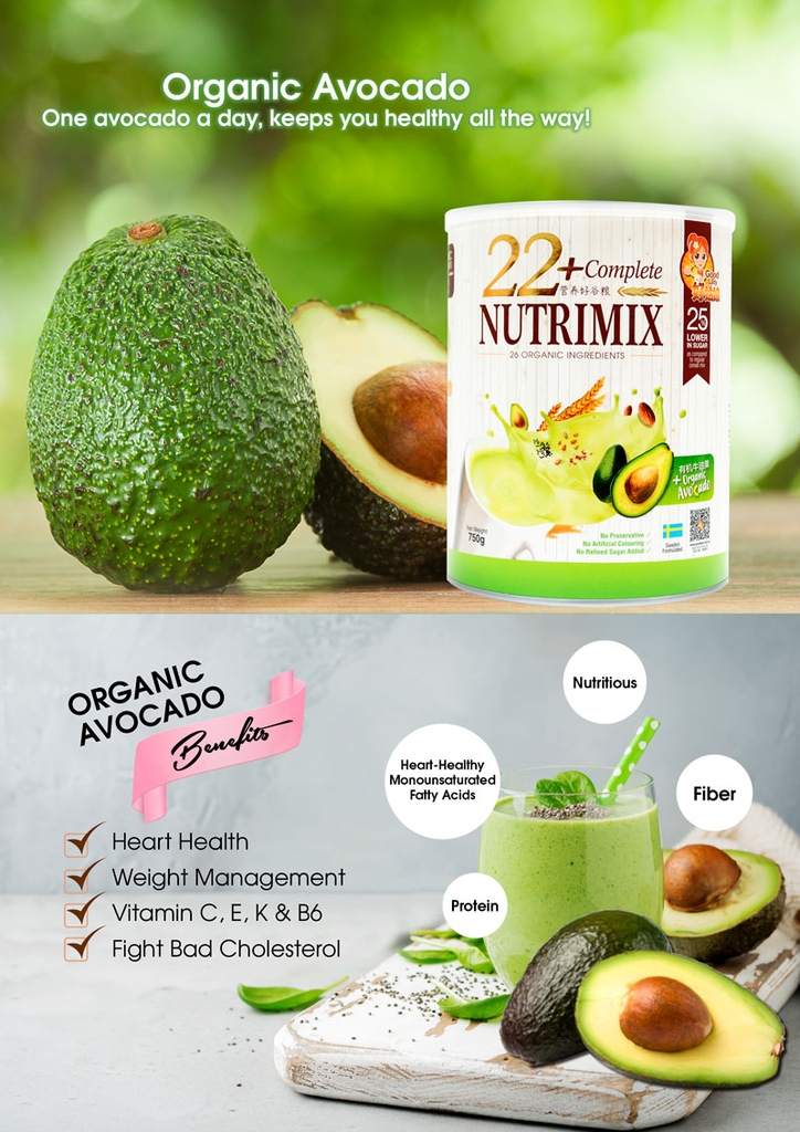 Bột ngũ cốc dinh dưỡng 22+ Complete Nutrimix - Organic Avocado (Bơ) 750g - Hộp thiếc