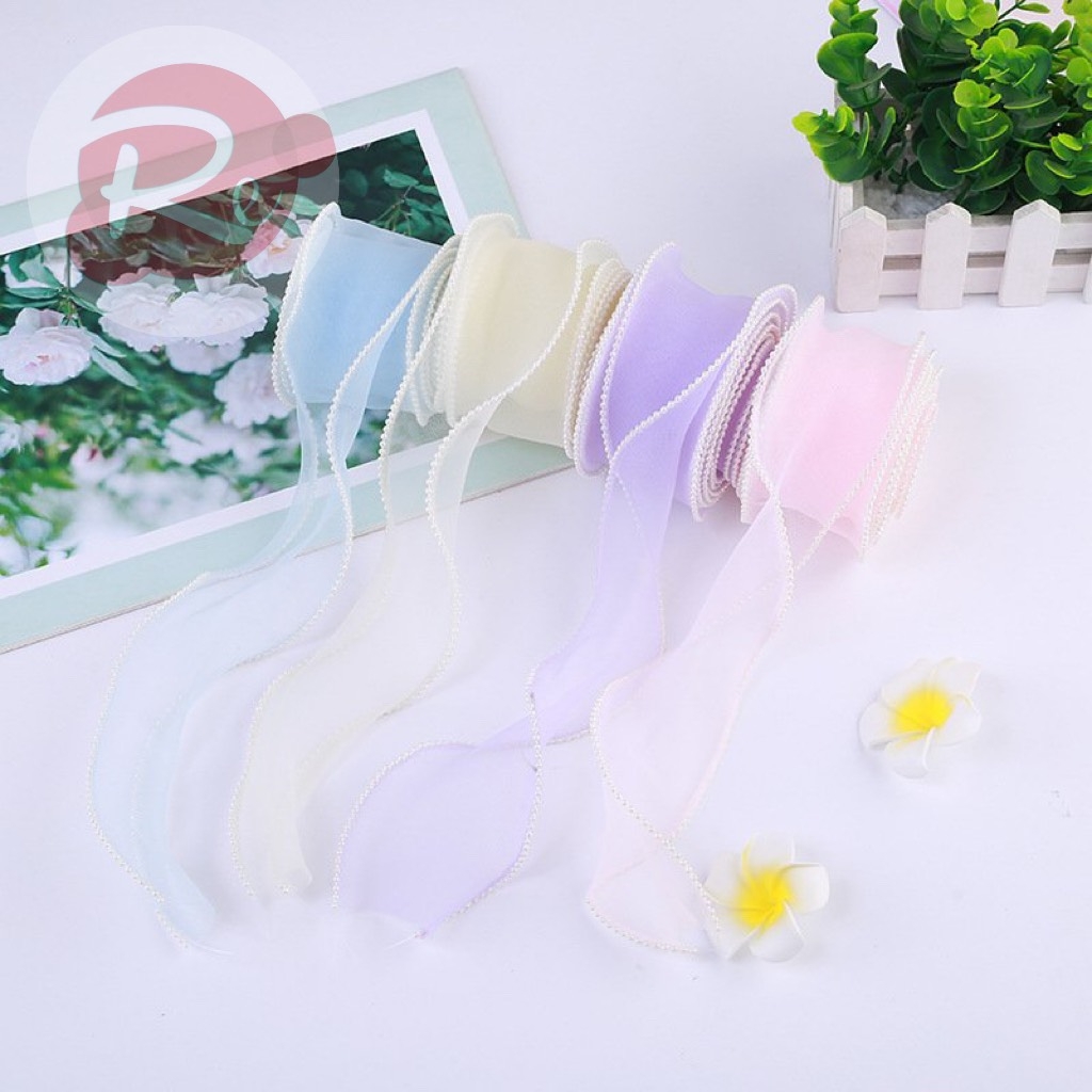 Ruybang voan ngọc trai - Xanh dương (6cm - 2m)