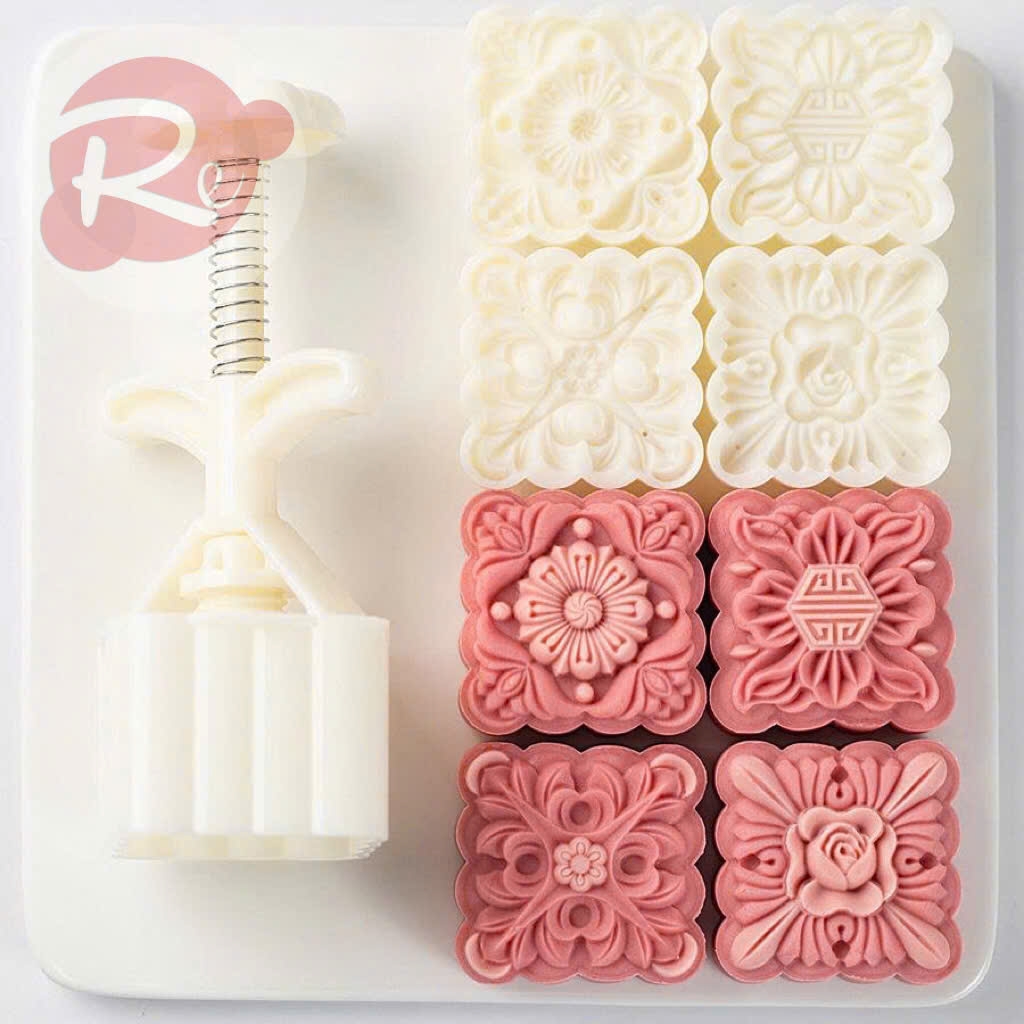 {75GRAM} Khuôn ấn bánh trung thu - Bộ 4 hoa văn hình vuông - M1