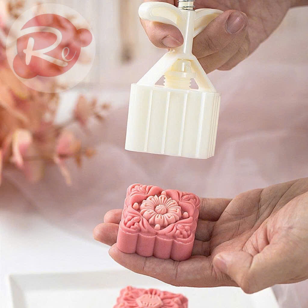 {75GRAM} Khuôn ấn bánh trung thu - Bộ 4 hoa văn hình vuông - M1
