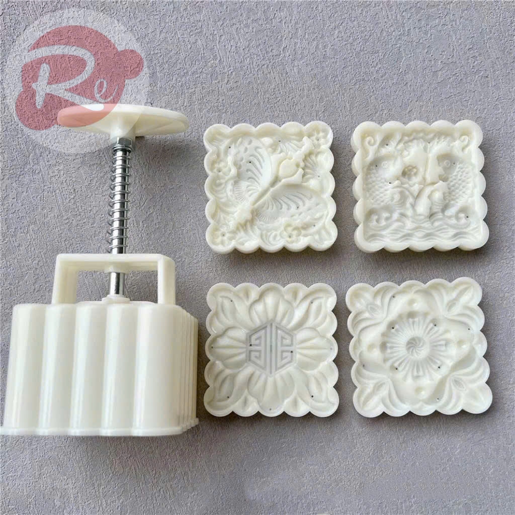 {150GRAM} Khuôn ấn bánh trung thu - Bộ 4 hoa văn vuông - M2