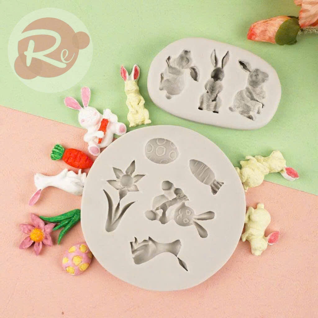 Khuôn Silicon - Bộ 2 thỏ và cà rốt