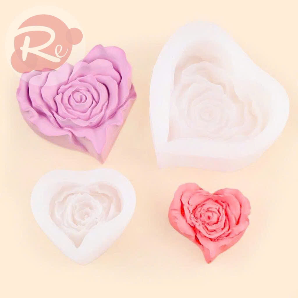 Khuôn Silicon - Bộ 2 tim hình hoa hồng