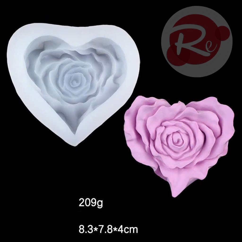 Khuôn Silicon - Bộ 2 tim hình hoa hồng