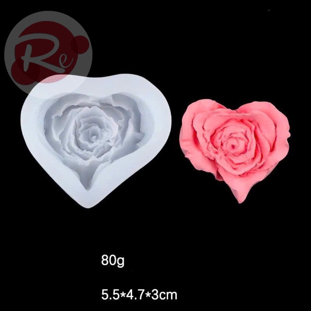Khuôn Silicon - Bộ 2 tim hình hoa hồng