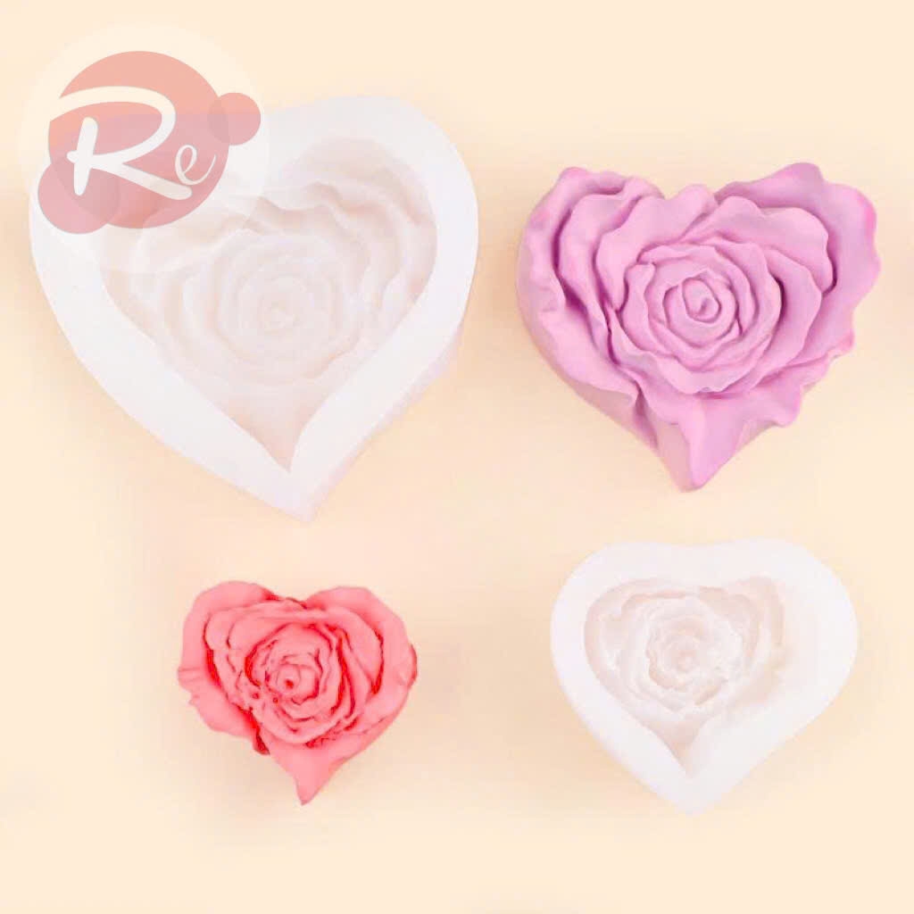 Khuôn Silicon - Bộ 2 tim hình hoa hồng